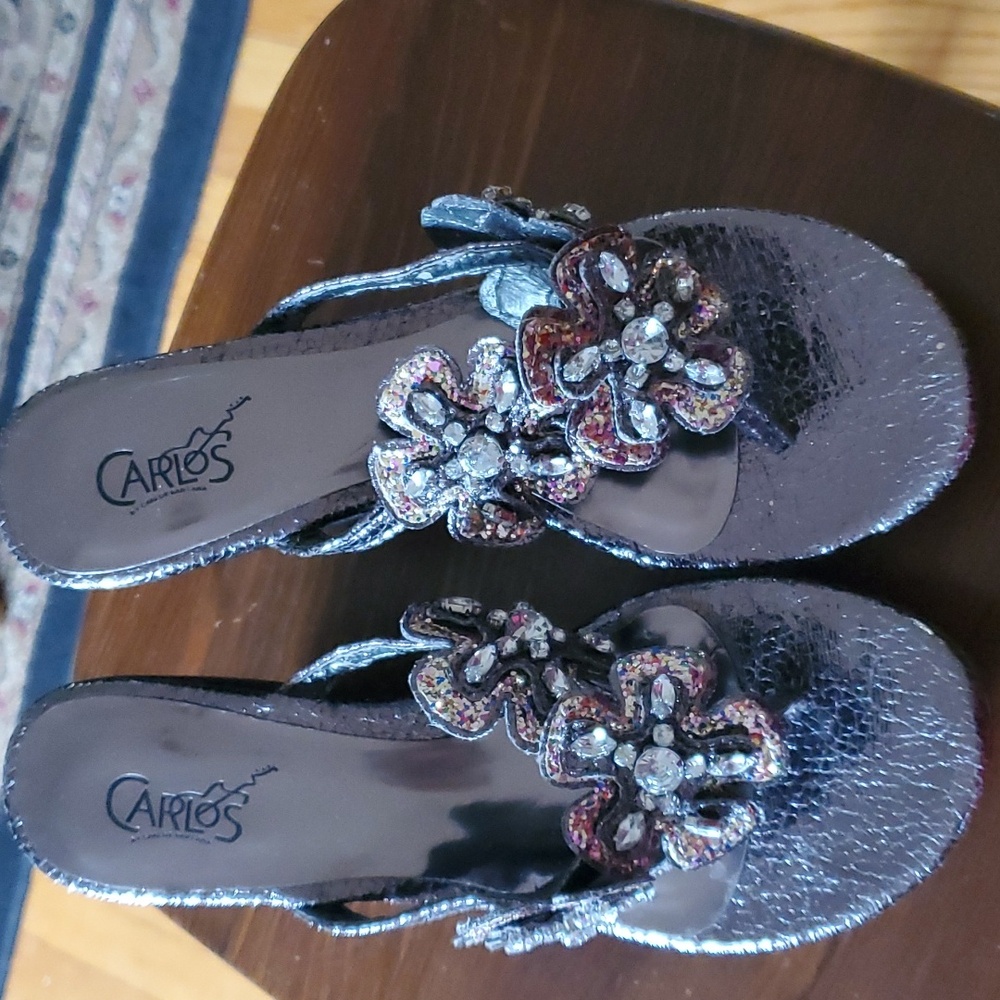 Carlos Thebes Cork Wedge Platform Sandals Sz 6 1/2 by Carlos Santana